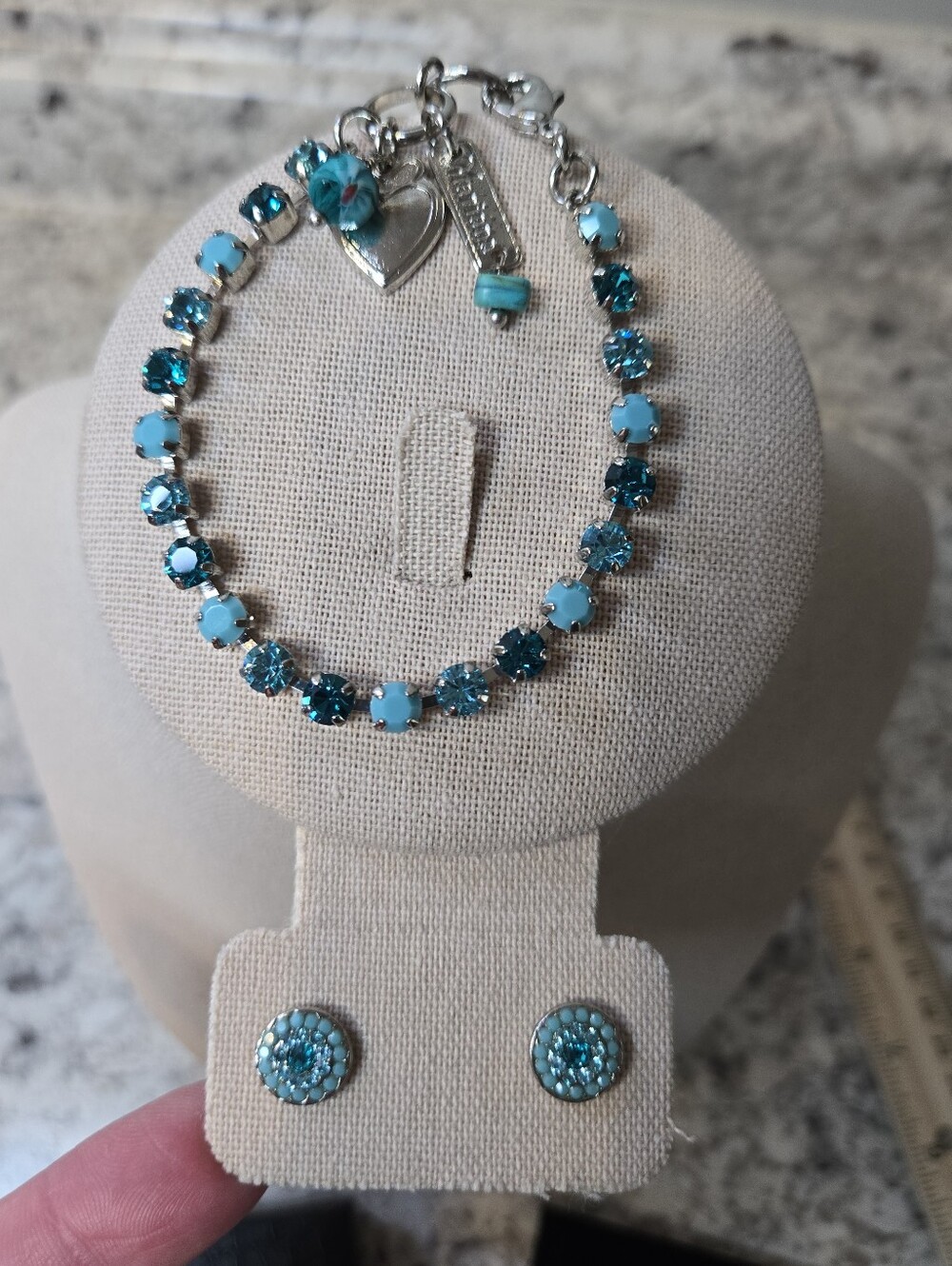 New Mariana Turquoise Crystal Tennis Bracelet and Stud Earrings Set